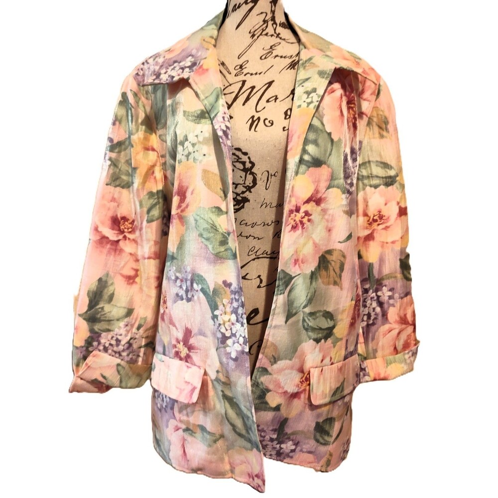 Vintage Alfred Dunner Shimmering Botanical & Floral Blazer in Size 18 Fits XL EC